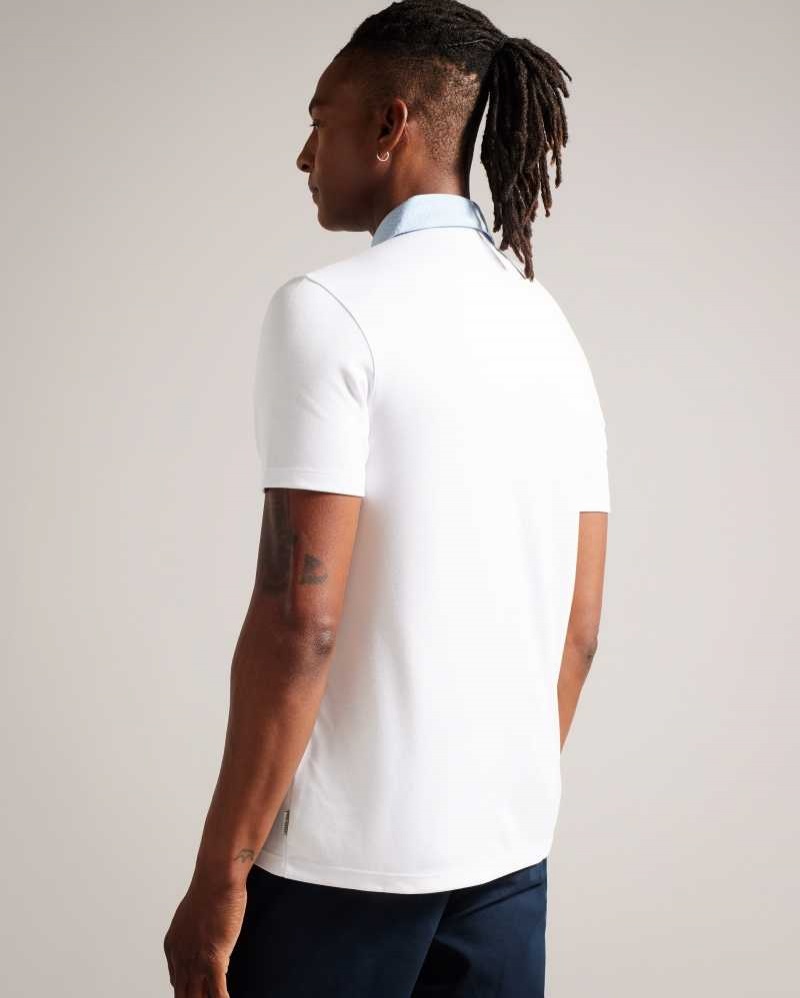 White Ted Baker Frend Short Sleeve Woven Collar Polo Shirt | ZA0000848