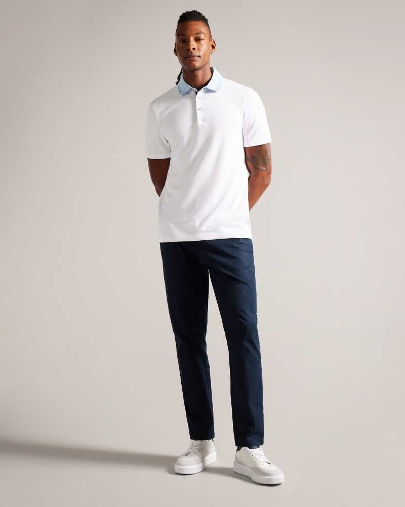 White Ted Baker Frend Short Sleeve Woven Collar Polo Shirt | ZA0000848