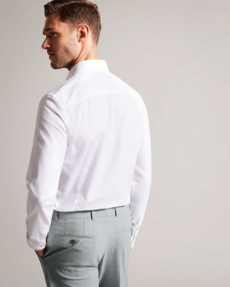 White Ted Baker Haless Long Sleeve Textured Stripe Shirt | ZA0000961