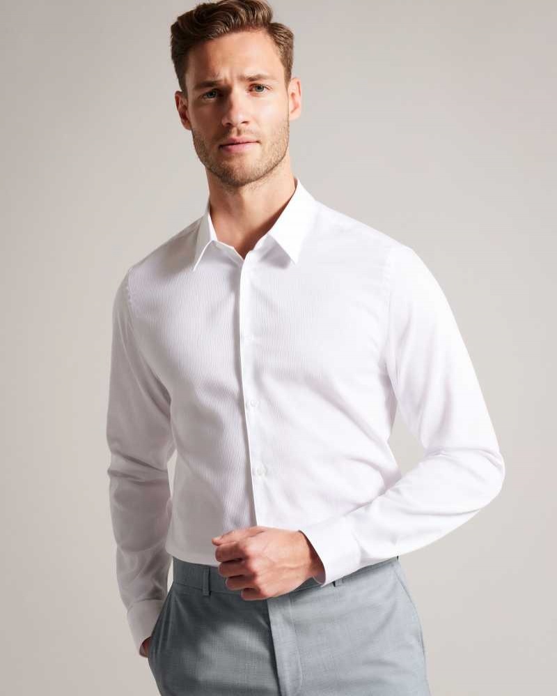 White Ted Baker Haless Long Sleeve Textured Stripe Shirt | ZA0000961