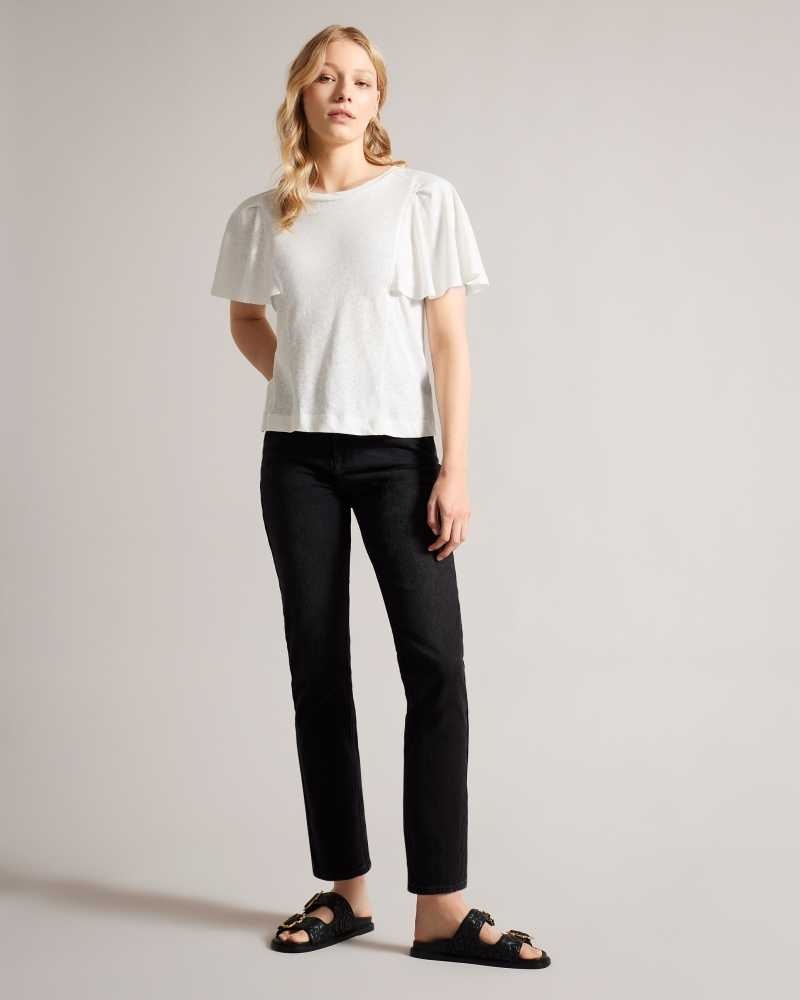 White Ted Baker Hallenn Ruffle Sleeve T-Shirt | ZA0001228