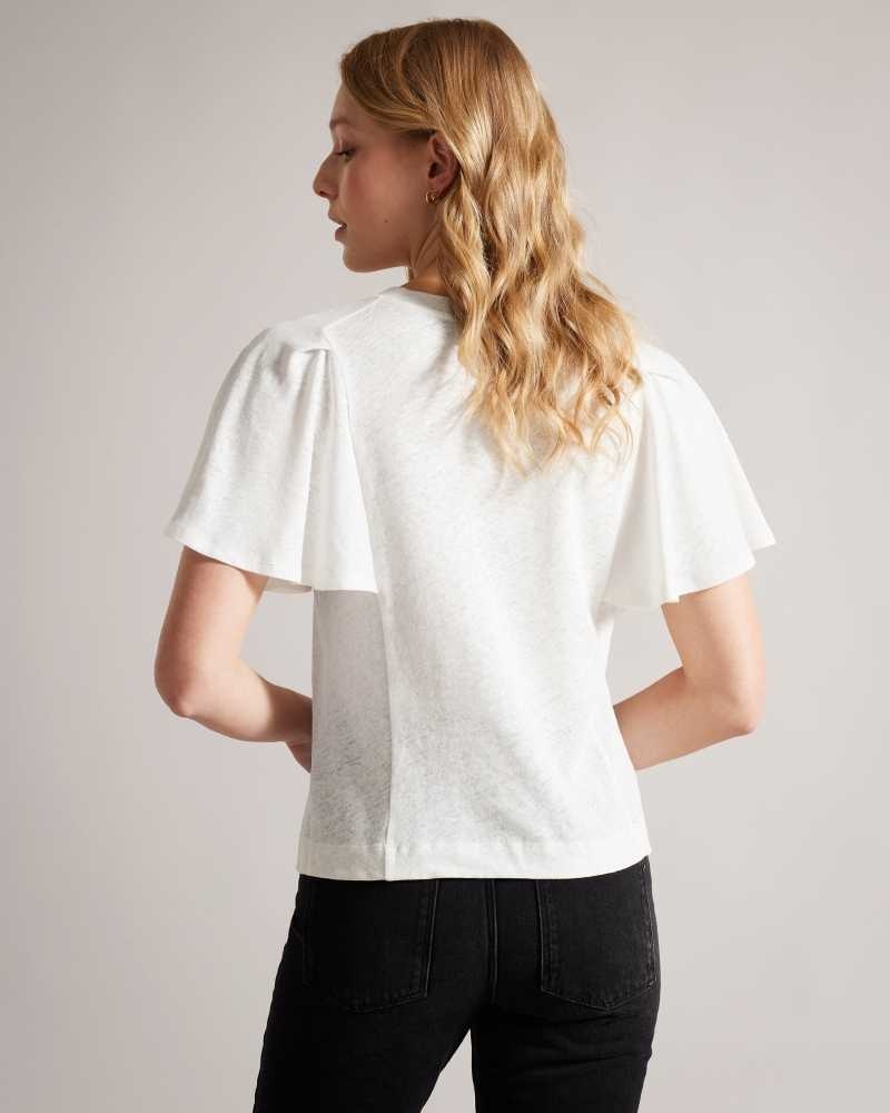 White Ted Baker Hallenn Ruffle Sleeve T-Shirt | ZA0001228