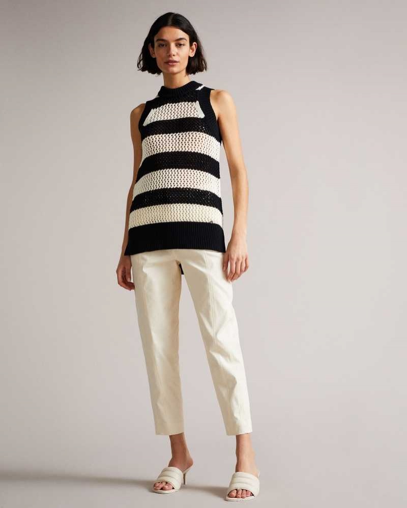 White Ted Baker Heide Open Stitched Striped Tank Top | ZA0000743