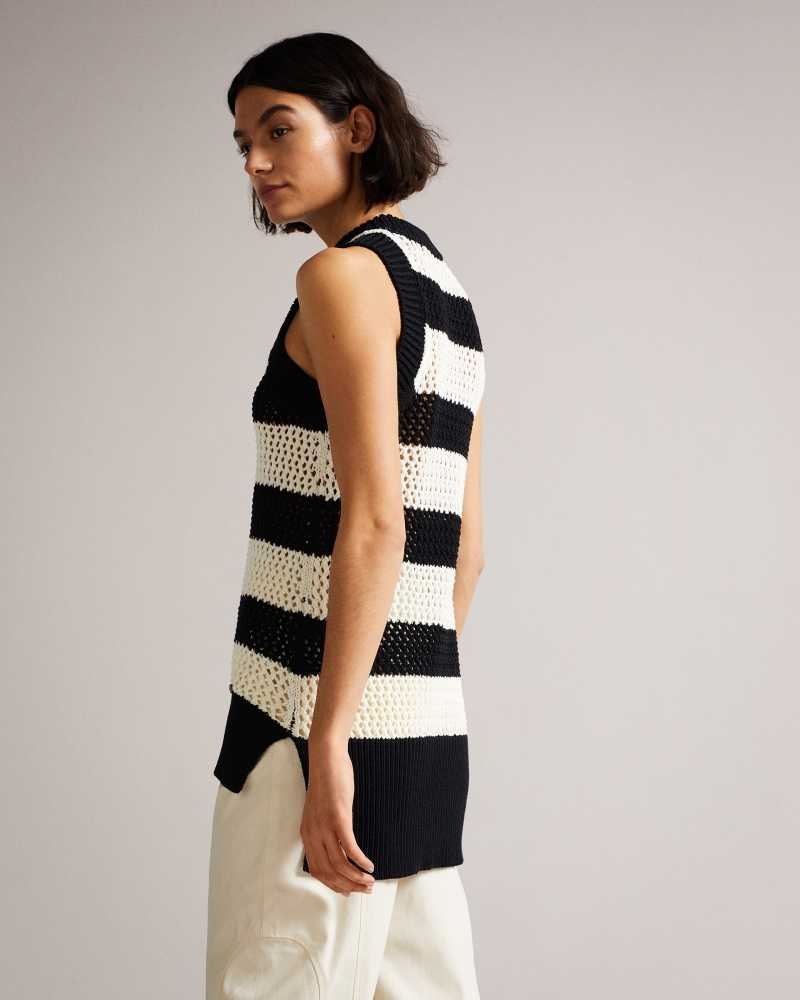 White Ted Baker Heide Open Stitched Striped Tank Top | ZA0000743