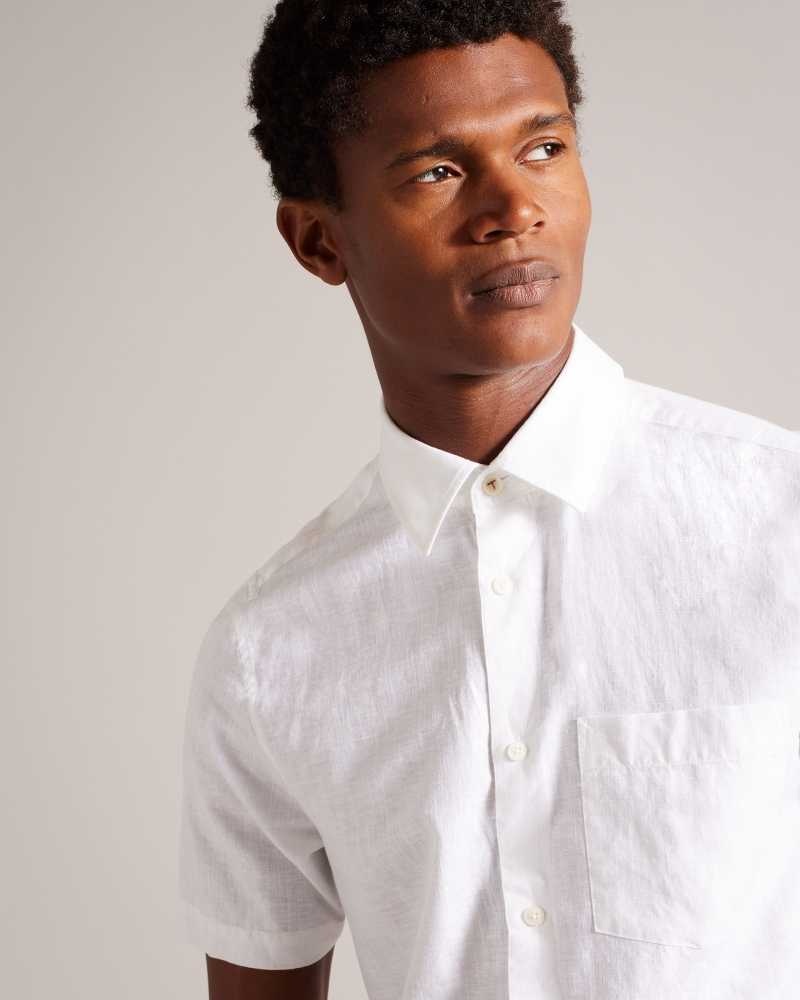 White Ted Baker Kingfrd Short Sleeve Linen Shirt | ZA0000999