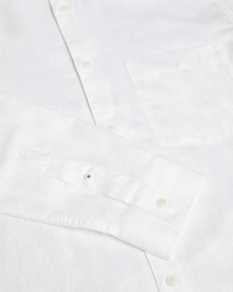 White Ted Baker Kingwel Long Sleeve Linen Blend Shirt | ZA0000995