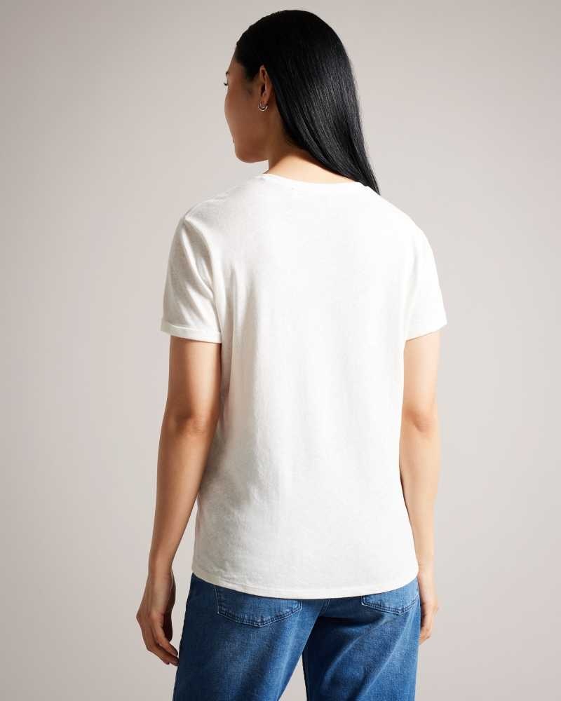 White Ted Baker Laliita V Neck Cotton And Linen T-Shirt | ZA0001238