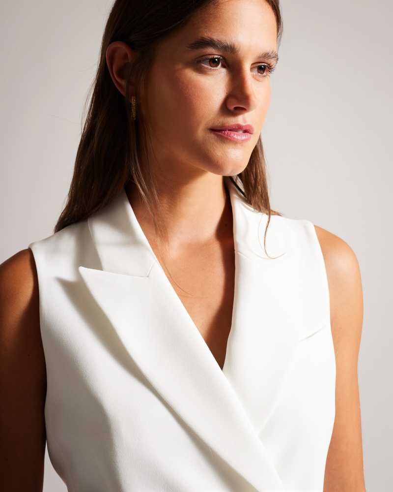 White Ted Baker Llaylaj Sleeveless Double Breasted Jacket | ZA0001156