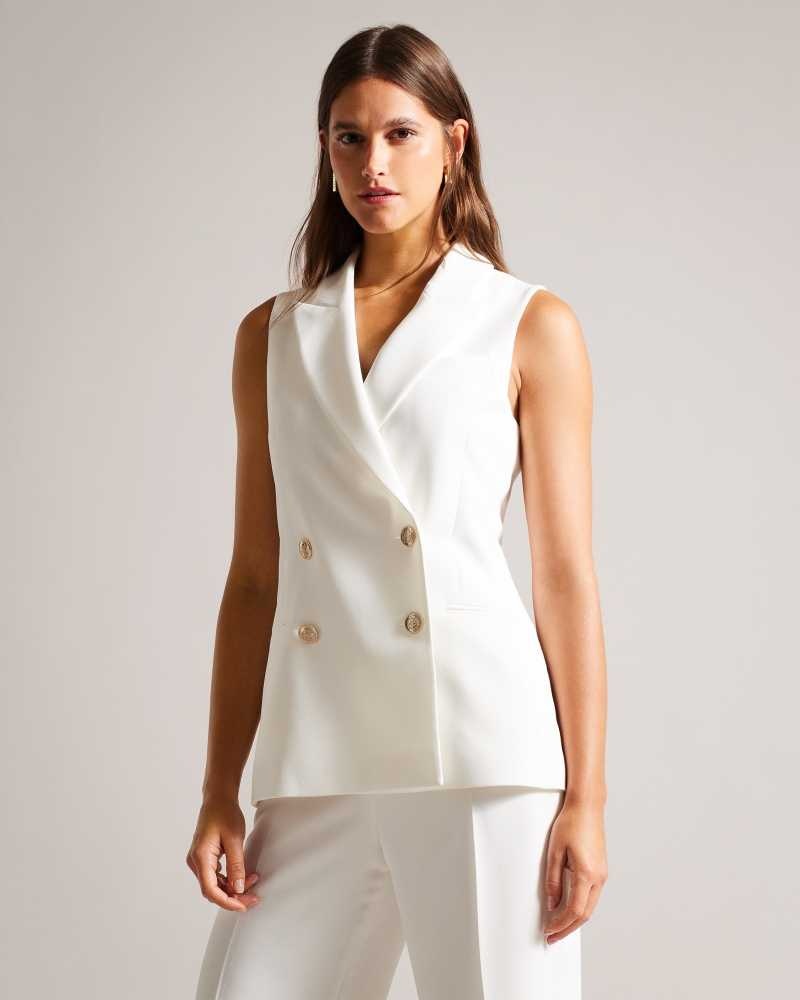 White Ted Baker Llaylaj Sleeveless Double Breasted Jacket | ZA0001156