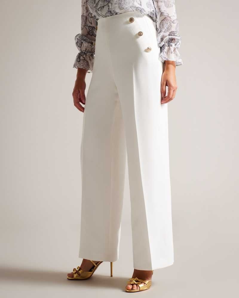 White Ted Baker Llaylat Embossed Button Wide Leg Trousers | ZA0001479