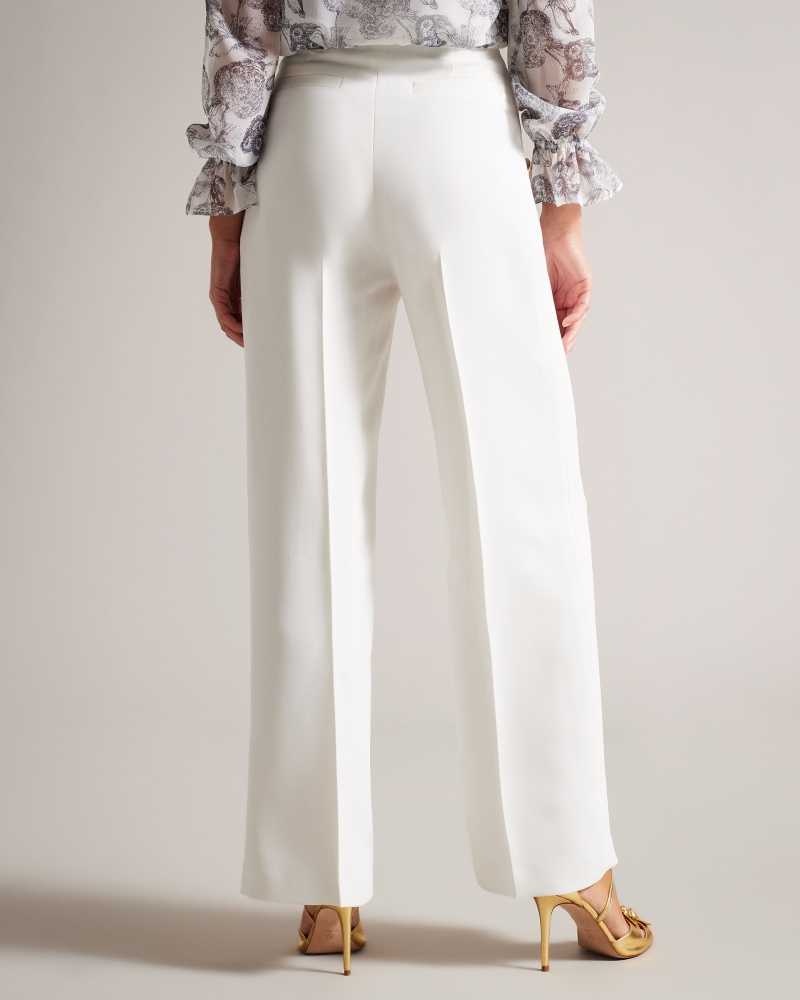 White Ted Baker Llaylat Embossed Button Wide Leg Trousers | ZA0001479