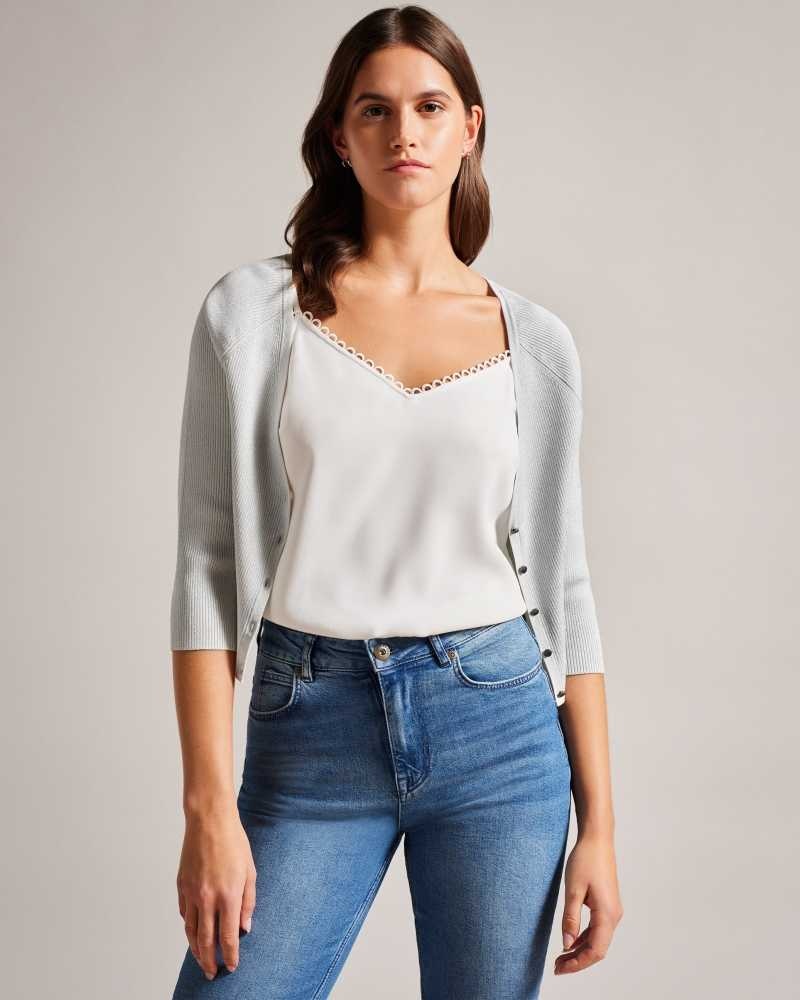 White Ted Baker Loeesa Metallic Cropped Cardigan | ZA0000787