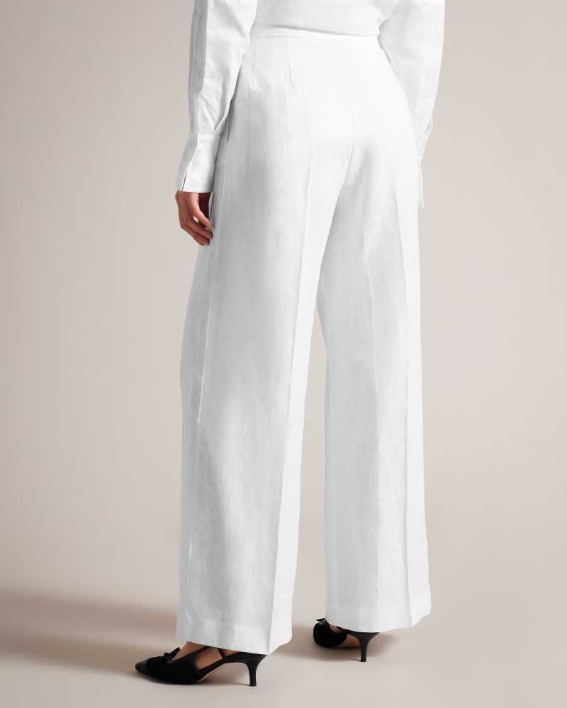 White Ted Baker Lucihh Tailored Linen Wide Leg Trousers | ZA0001467