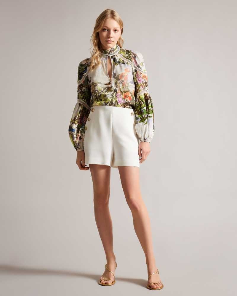 White Ted Baker Luuciaa Botanical Ladder Lace High Neck Blouse | ZA0001439