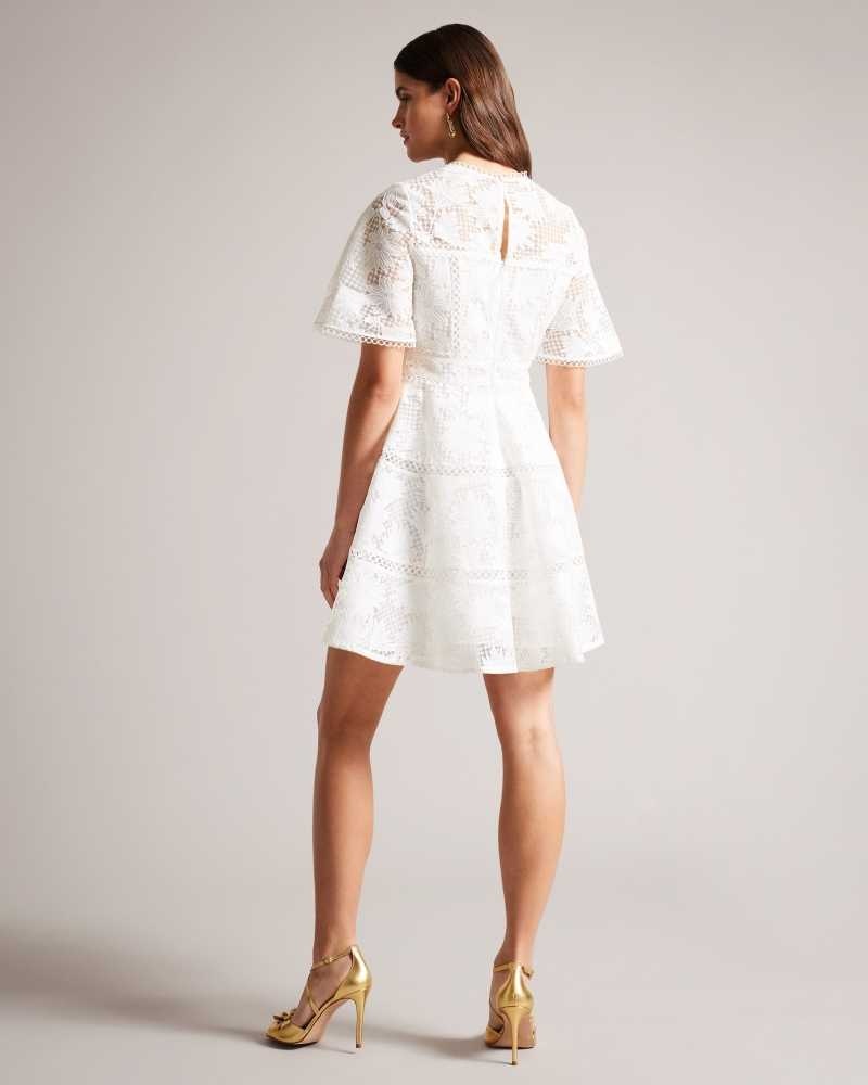 White Ted Baker Lydiiha Mini Fit And Flare Lace Dress | ZA0000150