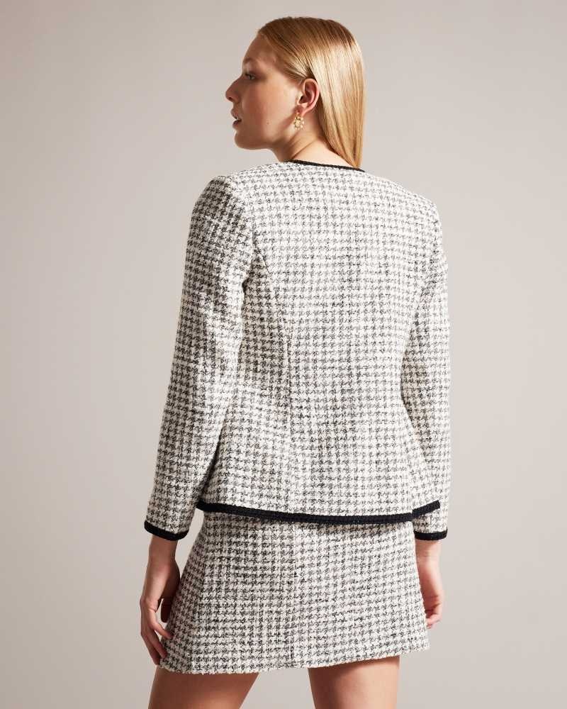 White Ted Baker Lyrra Dogtooth Boucle Collarless Jacket | ZA0001152