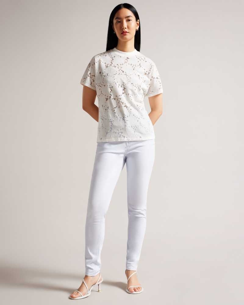 White Ted Baker Maralo Floral Lace Relaxed T-Shirt | ZA0001265