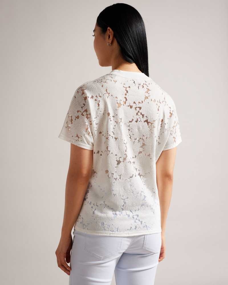 White Ted Baker Maralo Floral Lace Relaxed T-Shirt | ZA0001265