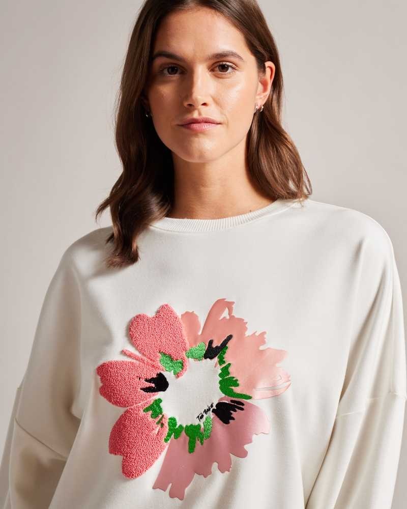 White Ted Baker Marene Textured Flower Graphic Jumper | ZA0000783