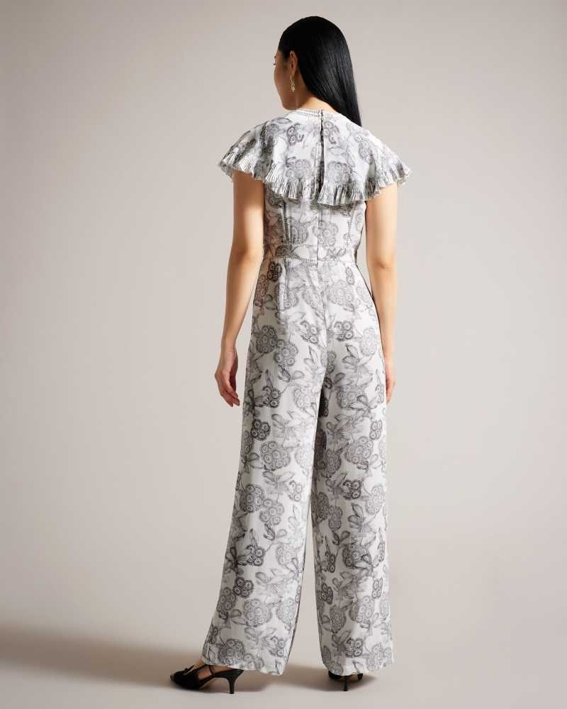 White Ted Baker Marlih Cape Jumpsuit With Ladder Lace Details | ZA0001469