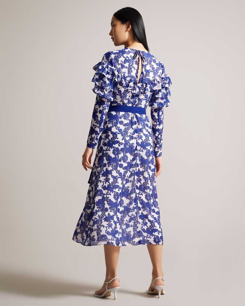 White Ted Baker Marquis Jacquard Paisley Midi Dress | ZA0000232