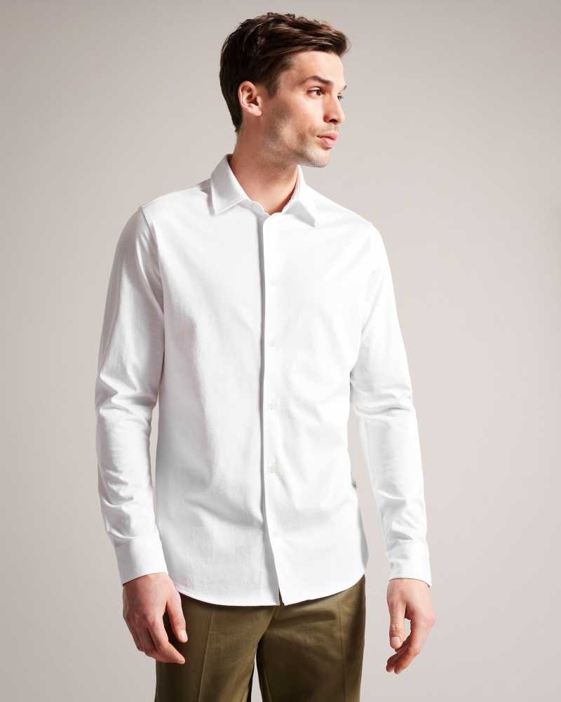 White Ted Baker Marros Long Sleeve Lustrous Jersey Shirt | ZA0000947