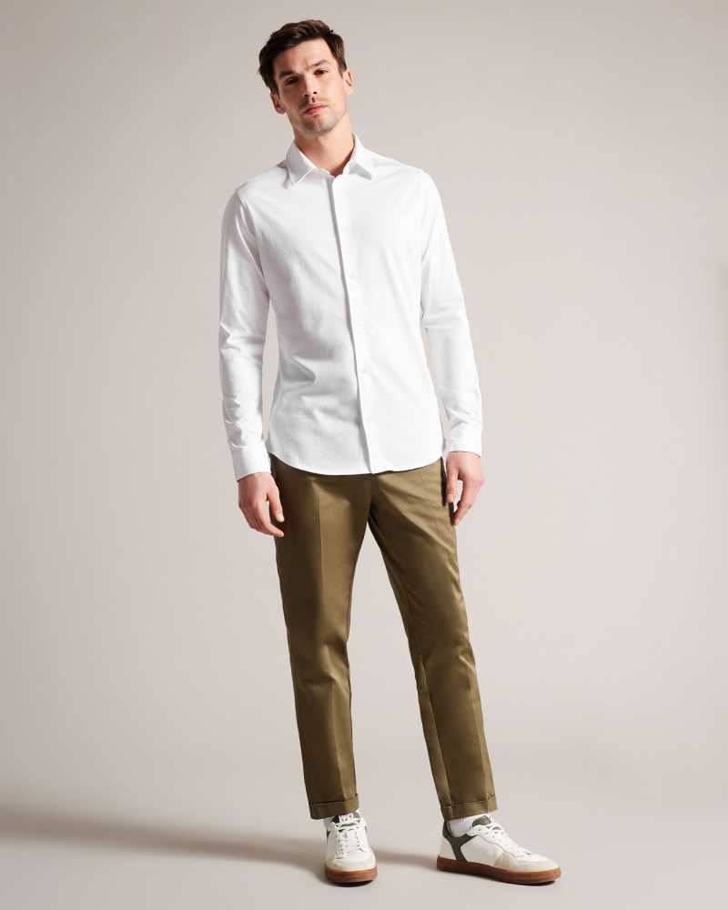 White Ted Baker Marros Long Sleeve Lustrous Jersey Shirt | ZA0000947