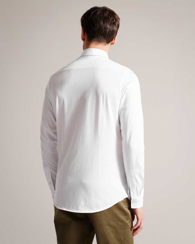 White Ted Baker Marros Long Sleeve Lustrous Jersey Shirt | ZA0000947