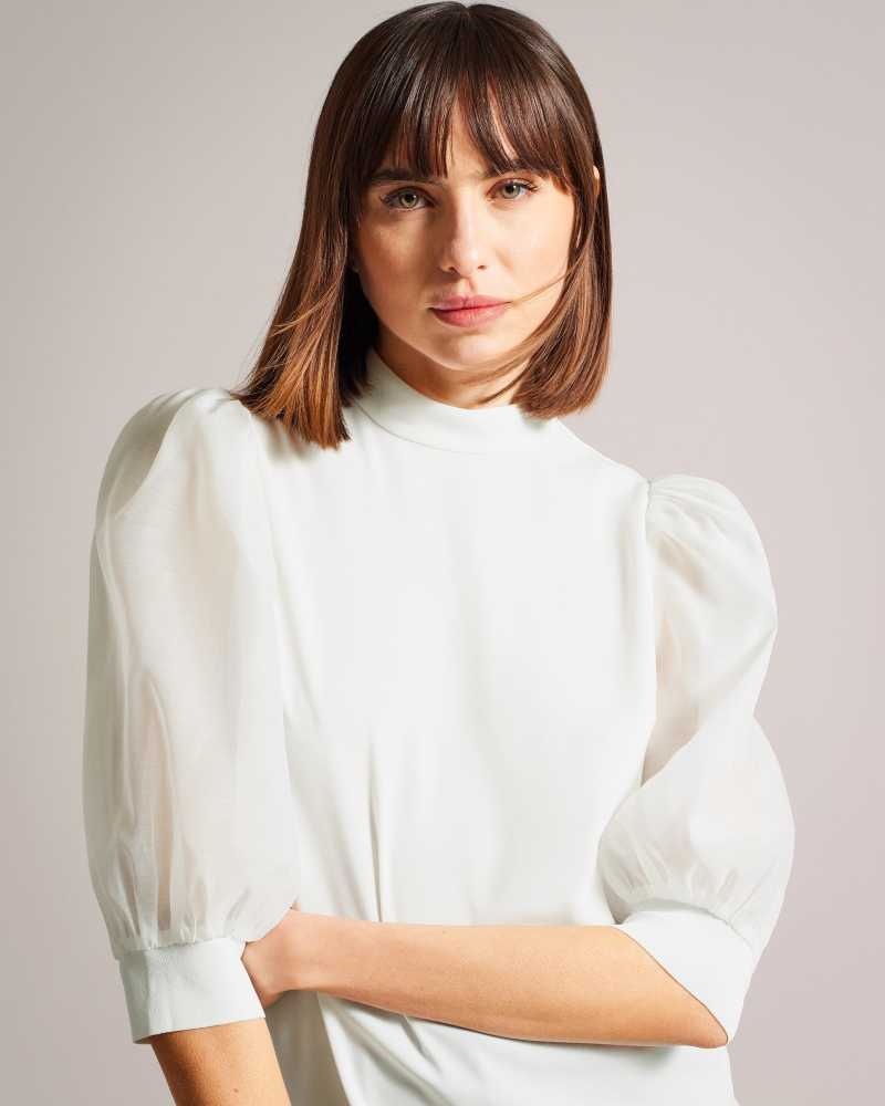 White Ted Baker Micaeli Organza Volume Sleeve Top | ZA0001364