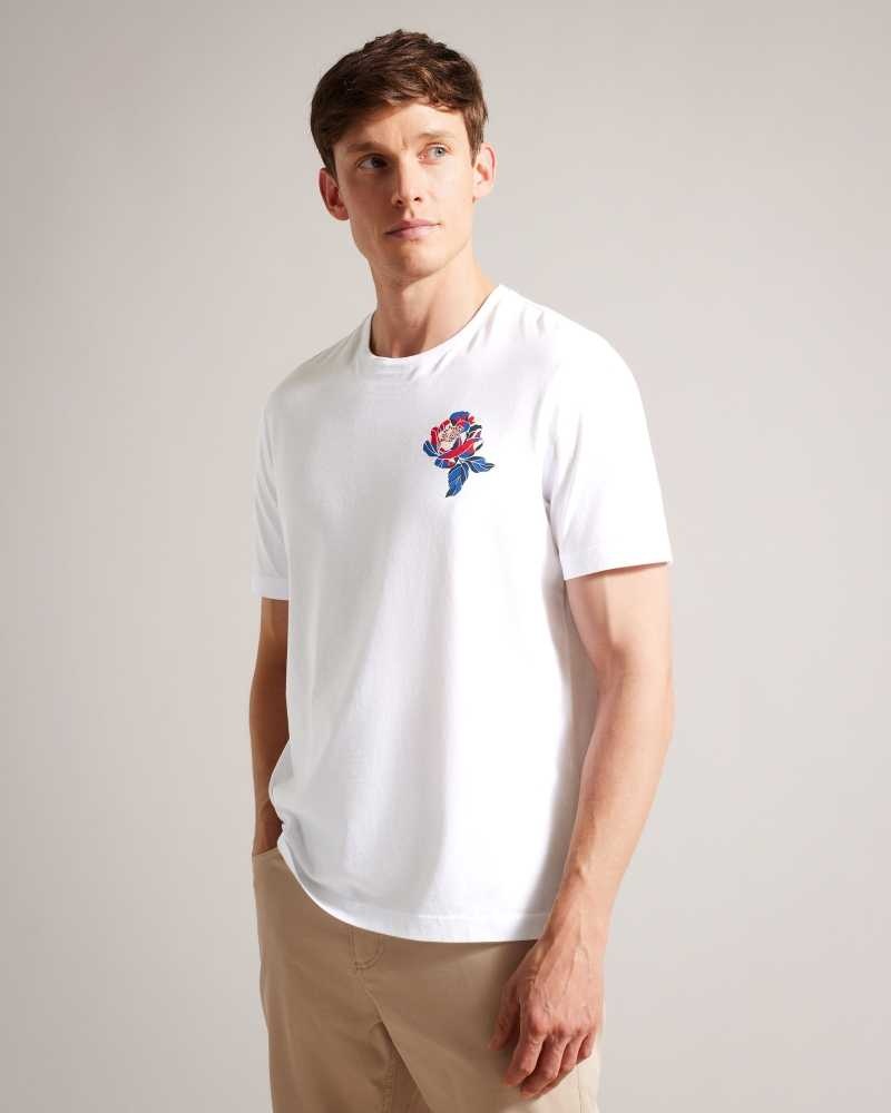 White Ted Baker Nation Short Sleeve Coronation T-Shirt | ZA0001277