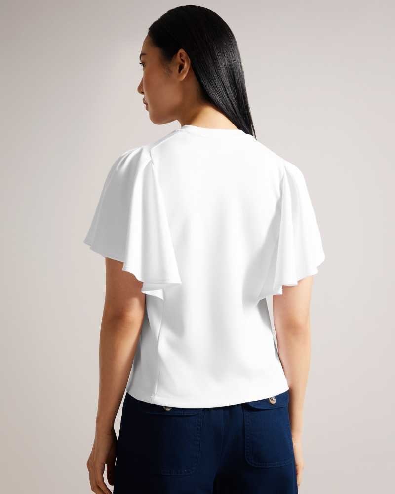 White Ted Baker Nikilaa Boxy Ruffle Sleeve T-Shirt | ZA0001272