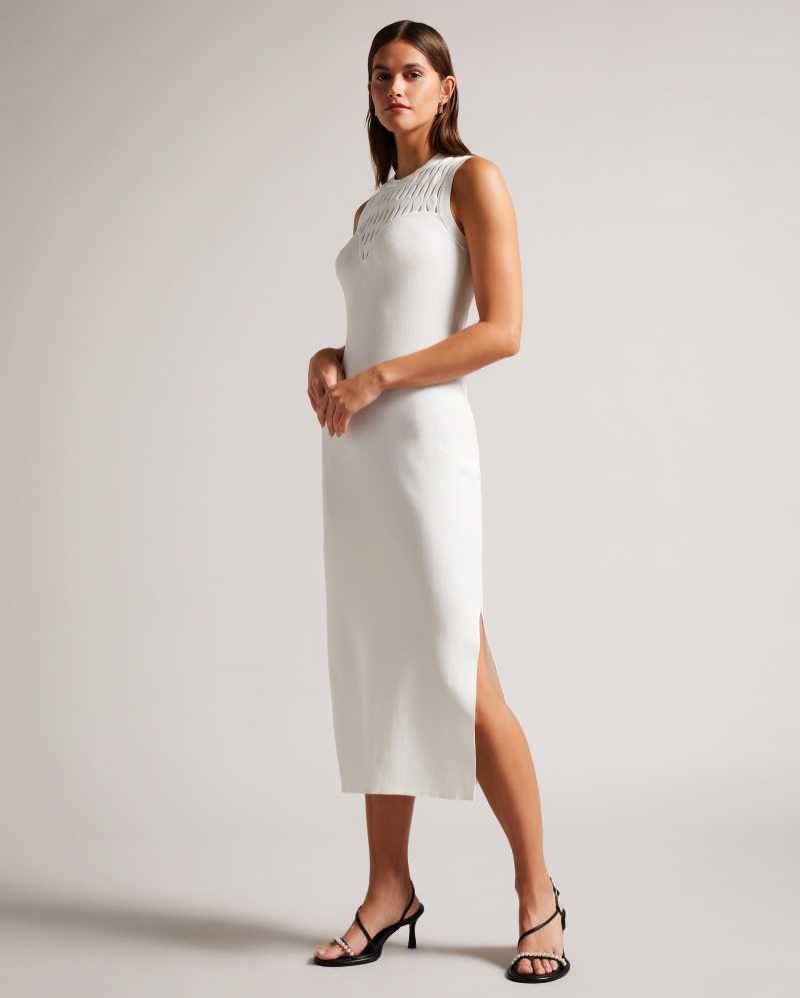 White Ted Baker Polyan Stitch Detailed Bodycon Dress | ZA0000113