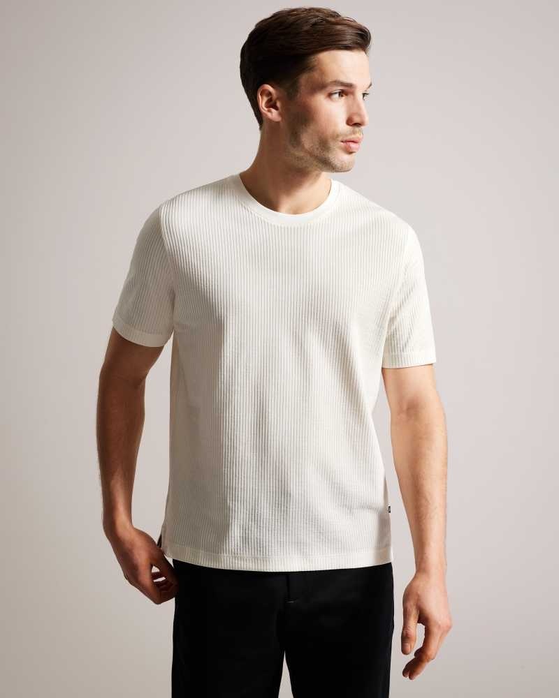 White Ted Baker Rakes Textured Regular Fit T-Shirt | ZA0001251