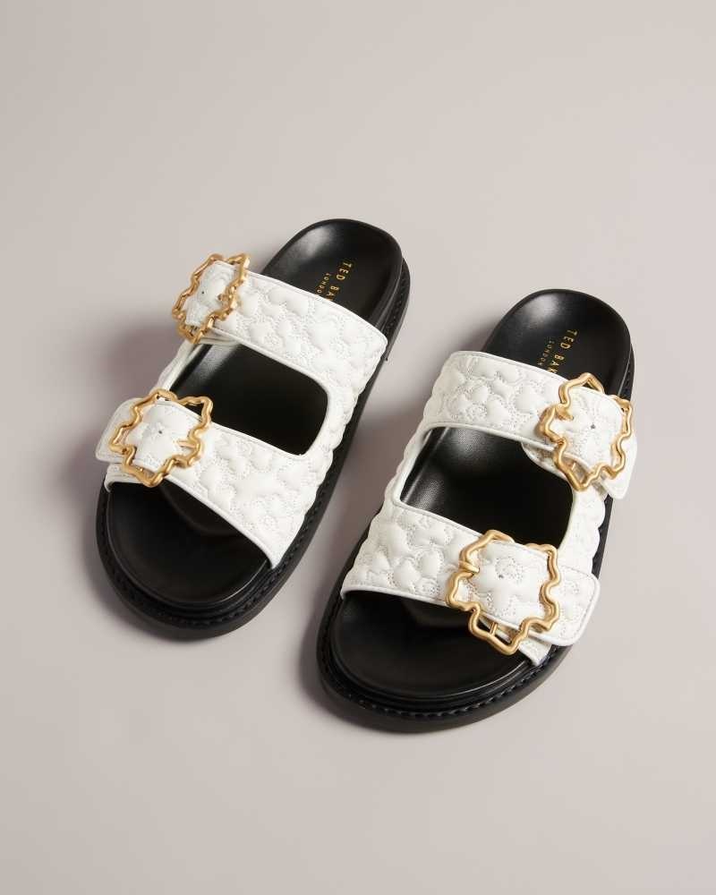 White Ted Baker Rinnely Quilted Magnolia Buckle Sandals | ZA0001669