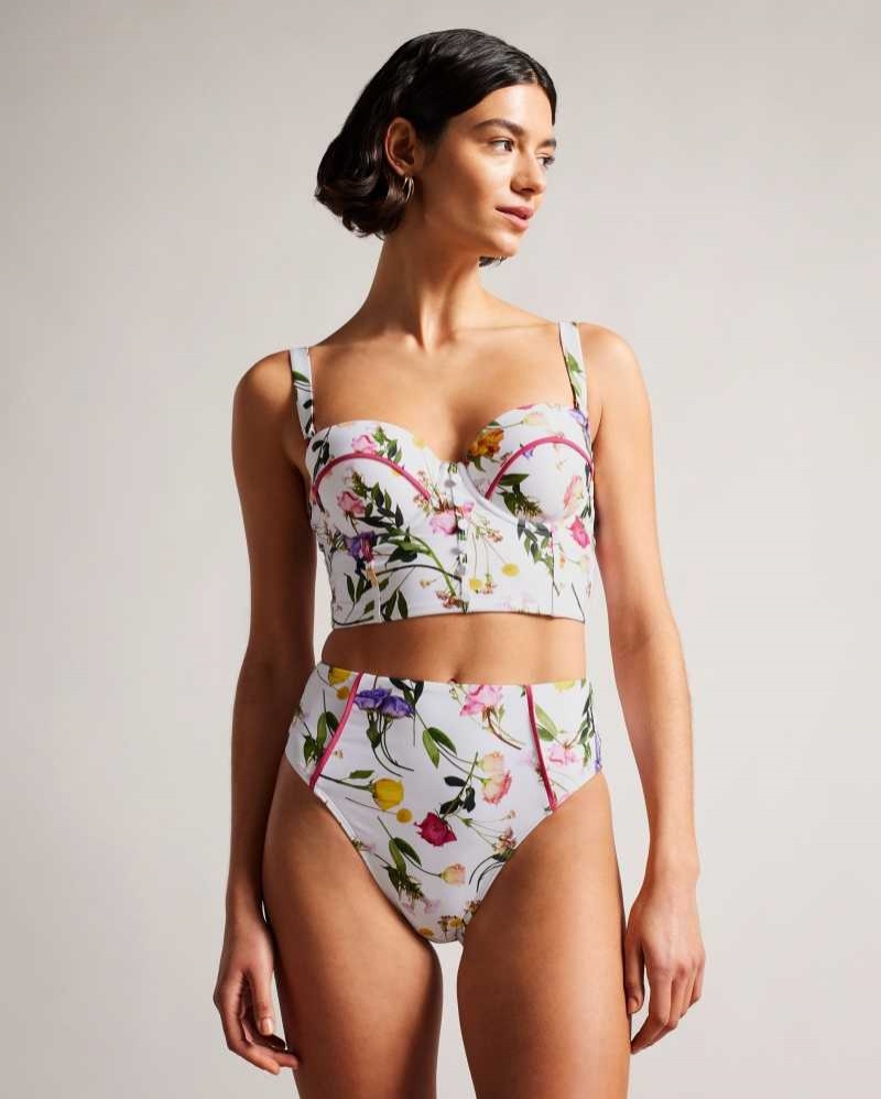 White Ted Baker Rosaby High Waisted Floral Bikini Bottoms | ZA0001223