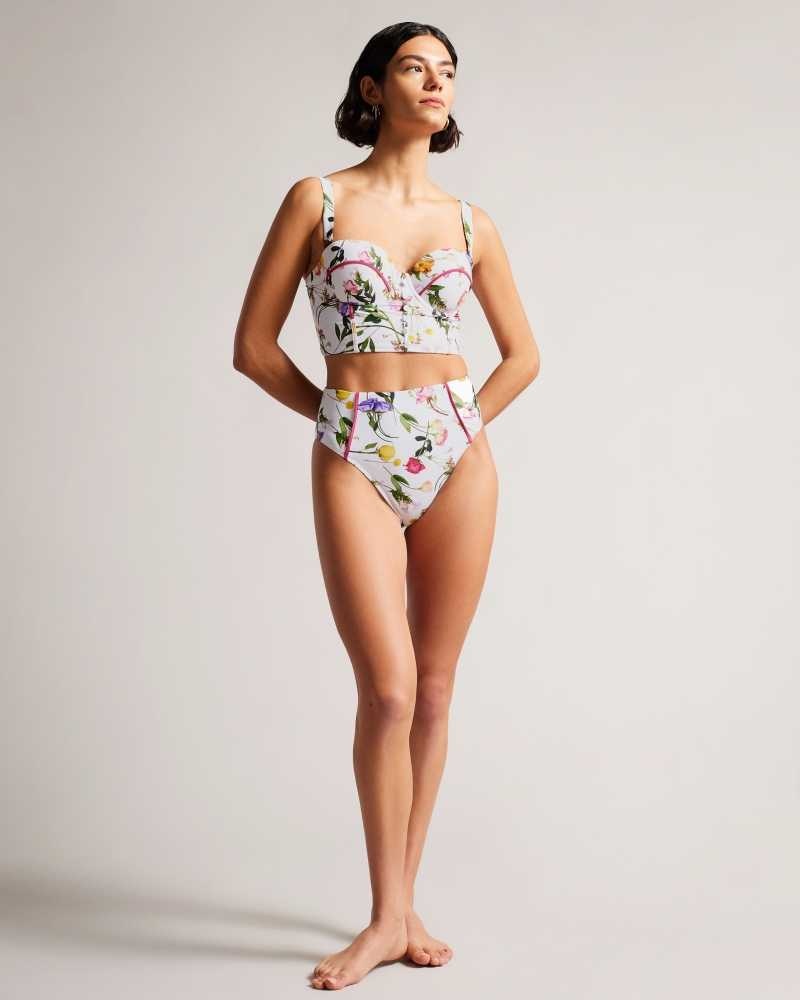 White Ted Baker Rosaby High Waisted Floral Bikini Bottoms | ZA0001223