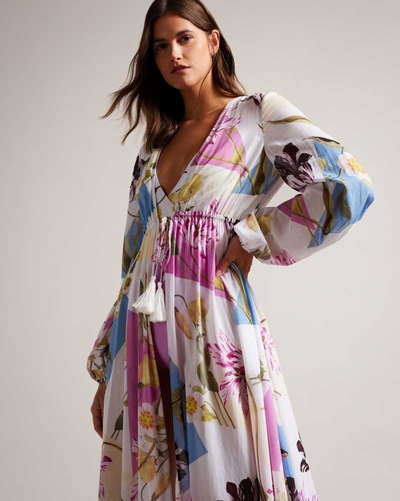 White Ted Baker Rozlyn Floaty Floral Maxi Cover Up | ZA0001210