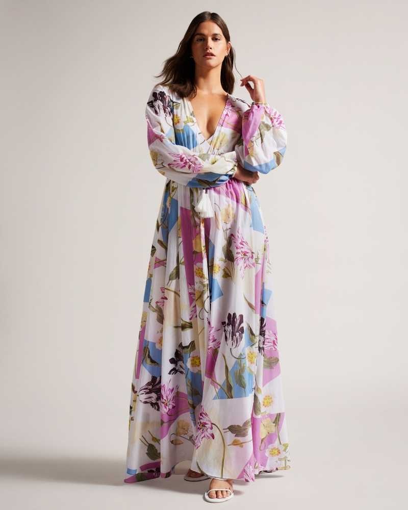 White Ted Baker Rozlyn Floaty Floral Maxi Cover Up | ZA0001210