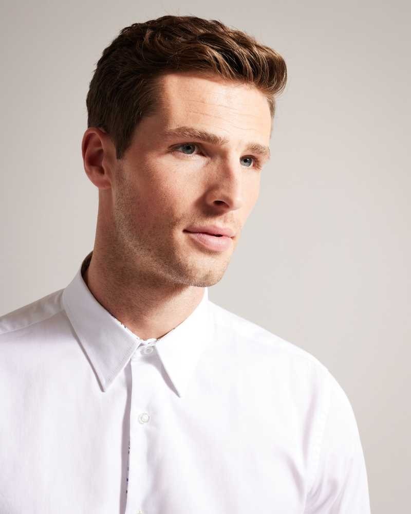 White Ted Baker Satels Long Sleeve Cotton Sateen Shirt | ZA0000984