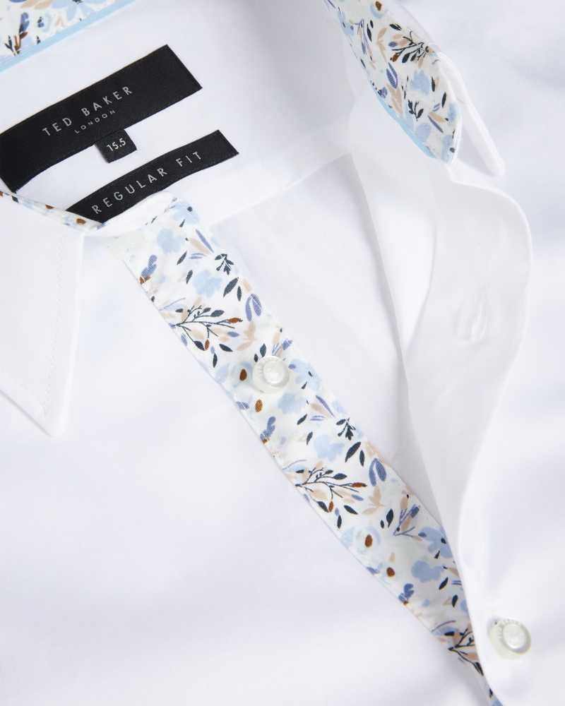 White Ted Baker Satels Long Sleeve Cotton Sateen Shirt | ZA0000984