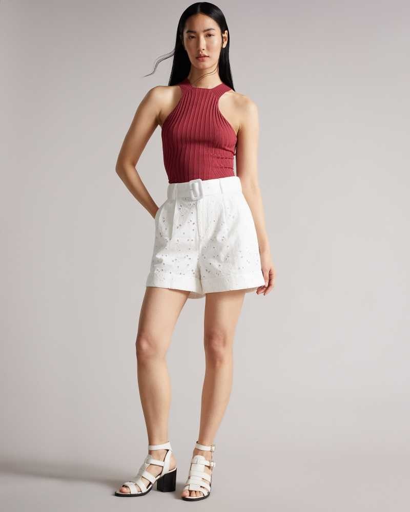 White Ted Baker Suzet Tailored Shorts With Belt | ZA0001456