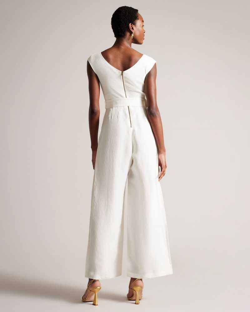 White Ted Baker Tabbiaa Knitted Bodice Wide Leg Jumpsuit | ZA0001460