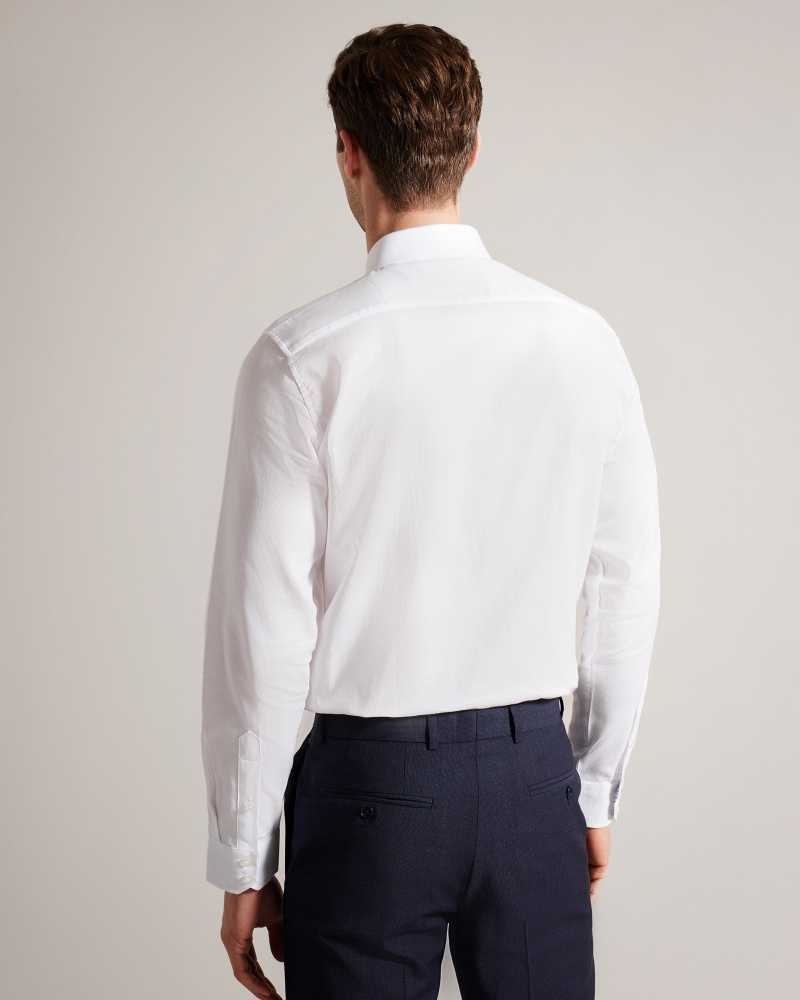 White Ted Baker Textls Textured Long Sleeve Cotton Shirt | ZA0000953