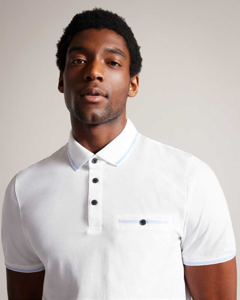 White Ted Baker Tortila Polo Shirt With Striped Details | ZA0001294