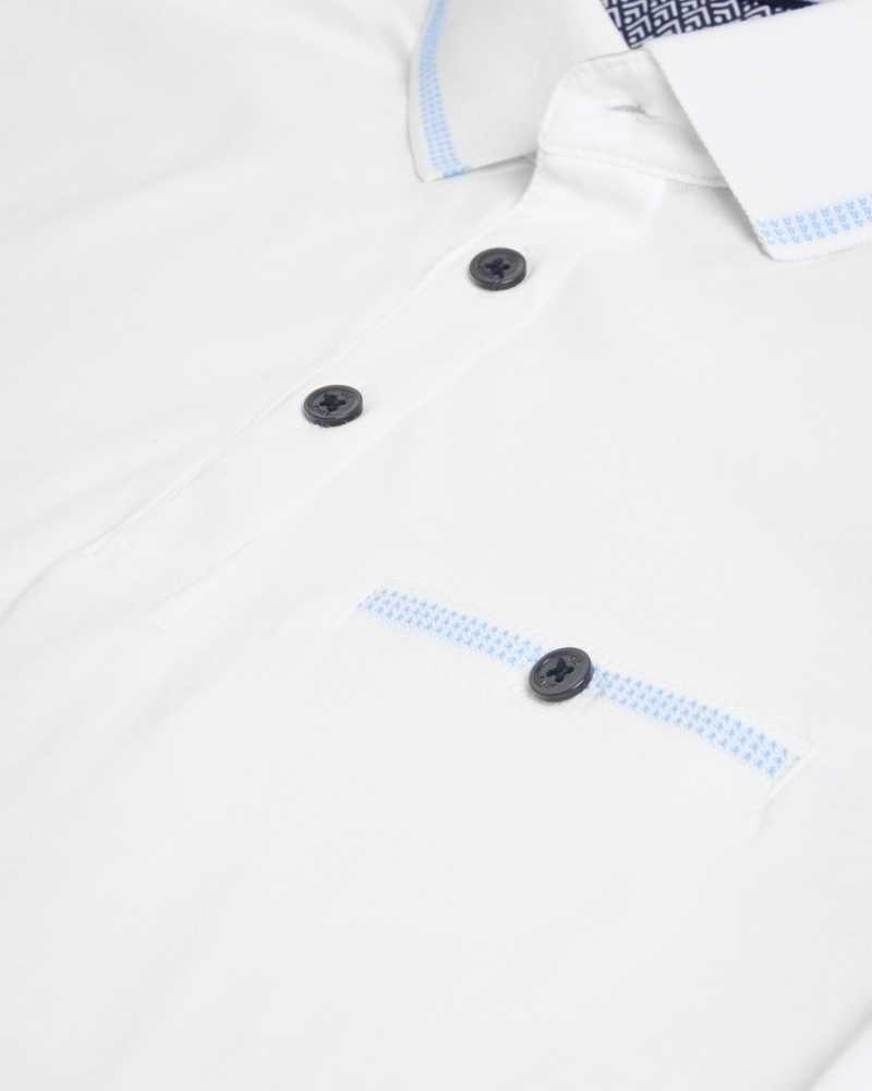 White Ted Baker Tortila Polo Shirt With Striped Details | ZA0001294