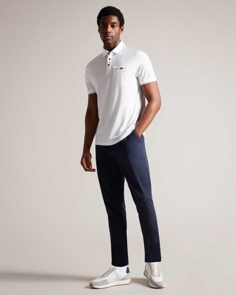 White Ted Baker Tortila Polo Shirt With Striped Details | ZA0001294