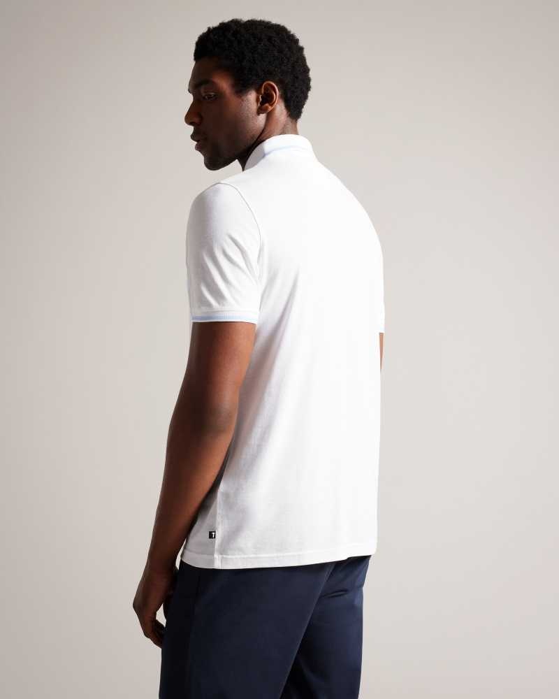 White Ted Baker Tortila Polo Shirt With Striped Details | ZA0001294