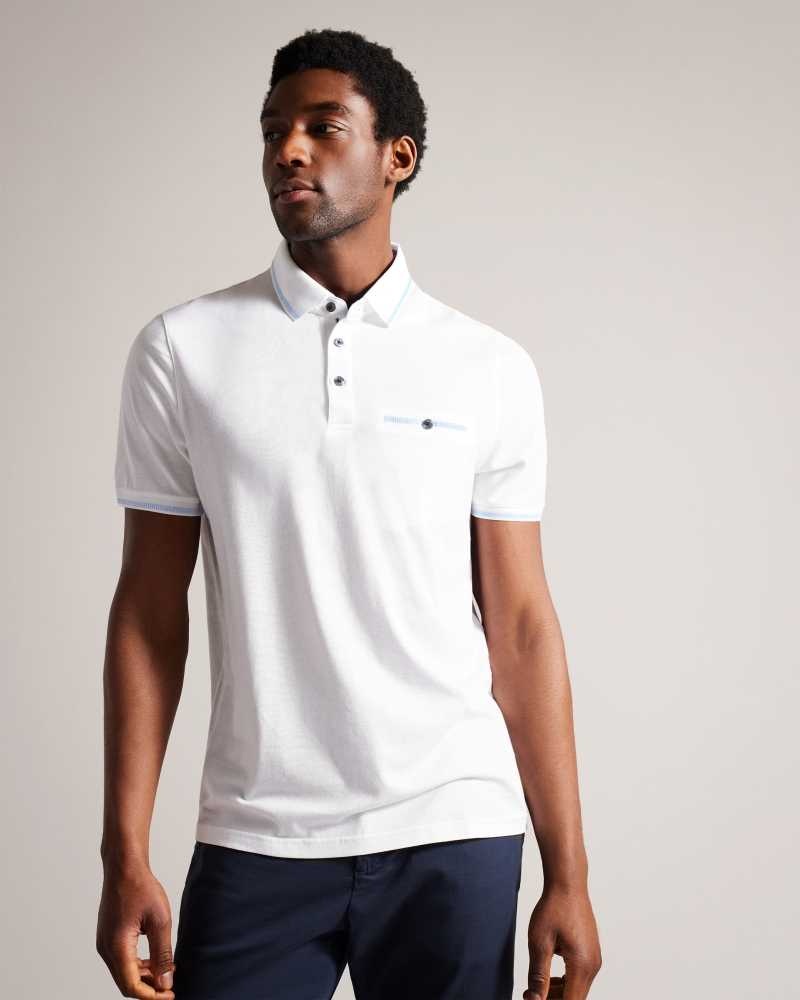 White Ted Baker Tortila Polo Shirt With Striped Details | ZA0001294