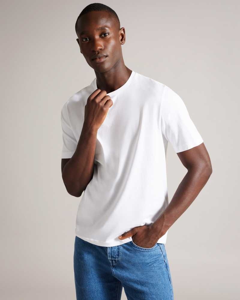 White Ted Baker Tywinn Short Sleeve Regular Fit Plain T-shirt | ZA0001262