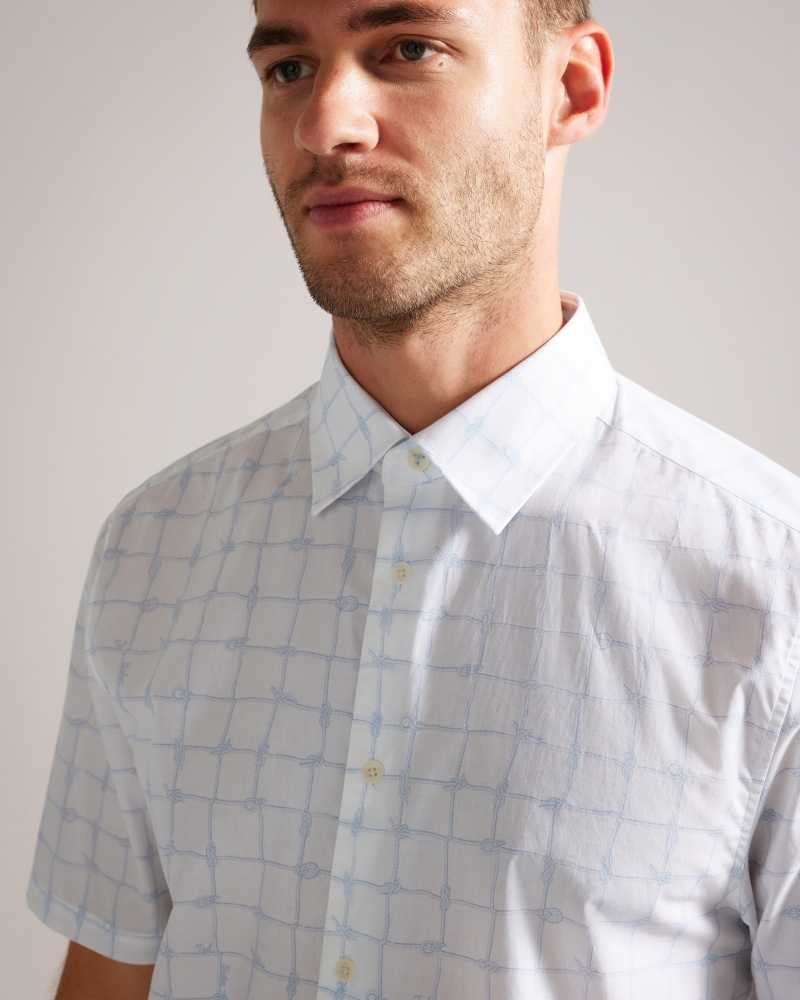 White Ted Baker Udine Short Sleeve Rope Print Check Shirt | ZA0001004